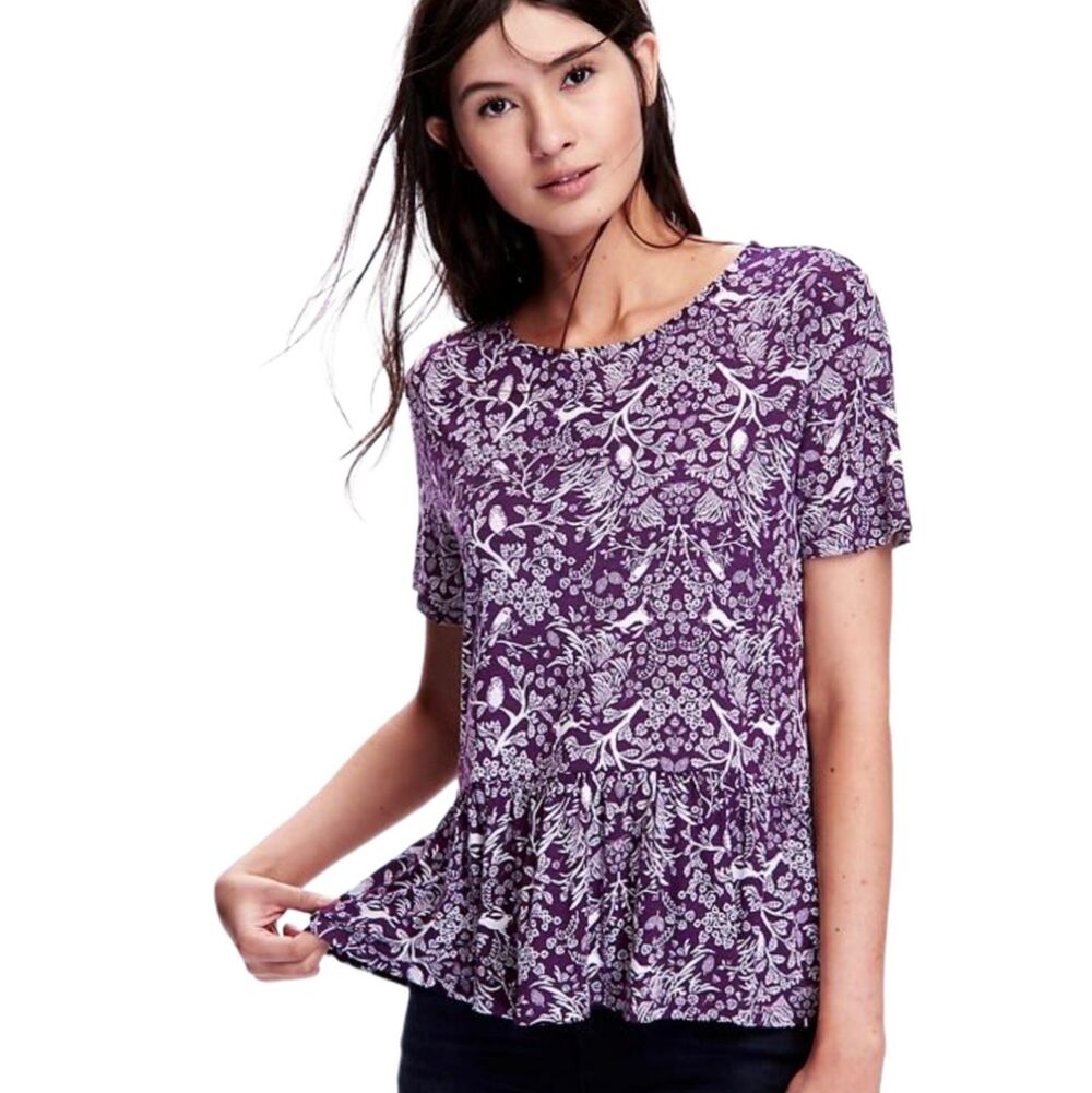 Old Navy Woodland Botanical Print Peplum Top Women's Small Folk Rustic Hipster